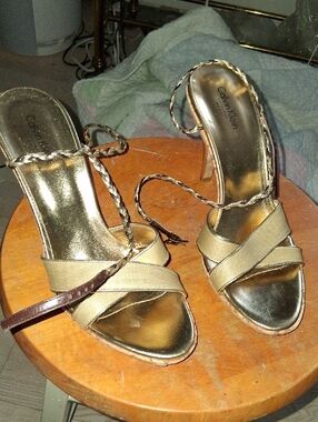 Calvin Klein Collection Metallic Gold Braided Ankle Strap Heels *8.5